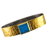 24K Gold and Anodized Silver Hammered Bangle Bracelet with Turquoise Stone and Diamonds