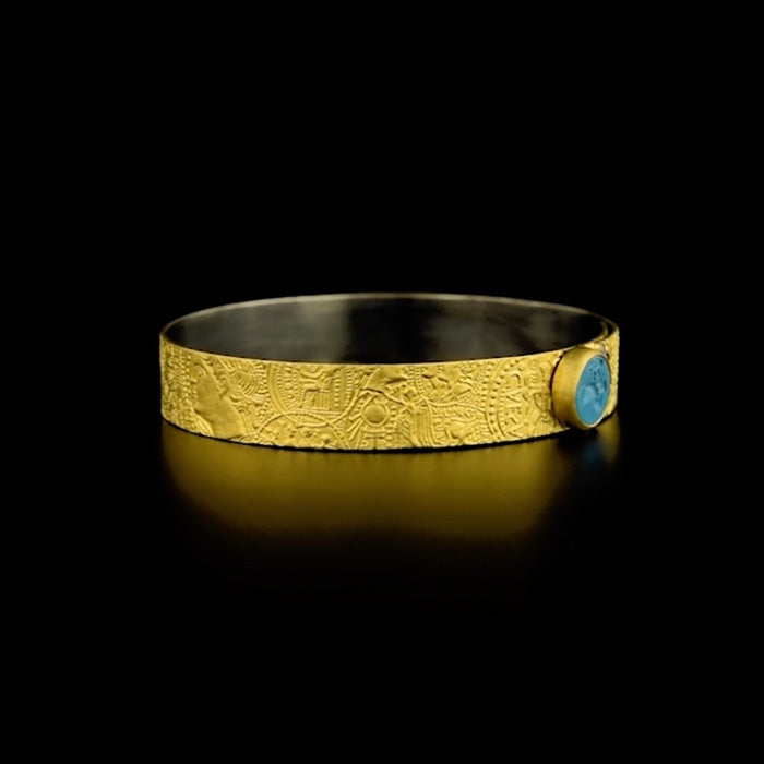 24K Gold Narrow Bangle Turquoise Bracelet with Diamonds
