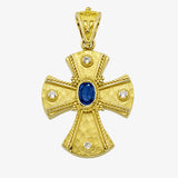 18K Yellow Gold Cross with Center Stone and Diamonds