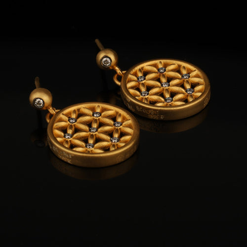 24K Yellow Gold over Silver Earrings with Diamonds