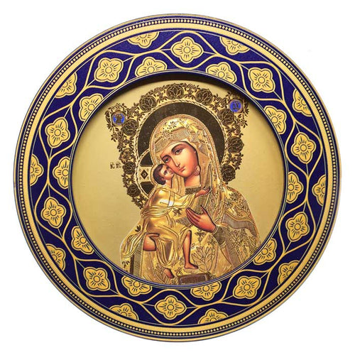 Wood Round Mother & Child Icon
