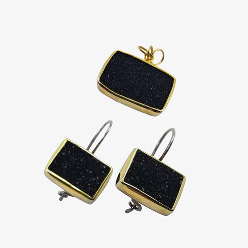 Black Onyx Druzy Rough Cut Stone Pendant