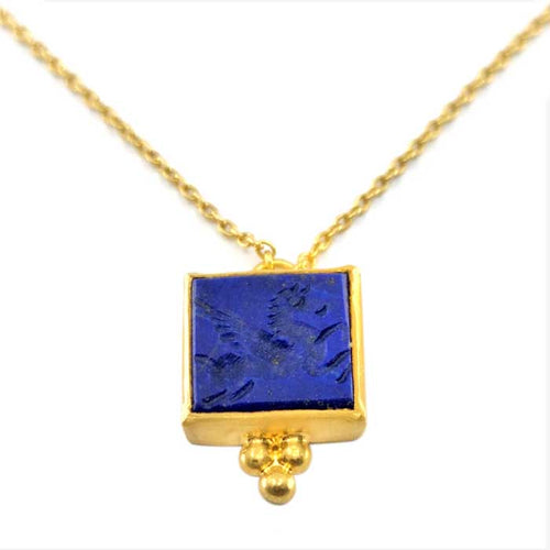 24K Lapis Necklace with Pegasus Etching