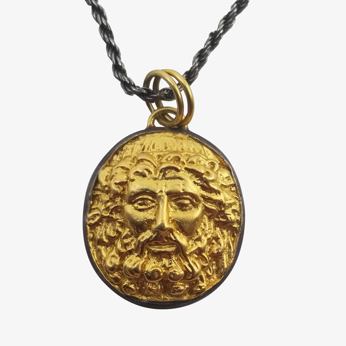 24K Gold over Anodized Silver Pendant - Ancient Warrior Figure