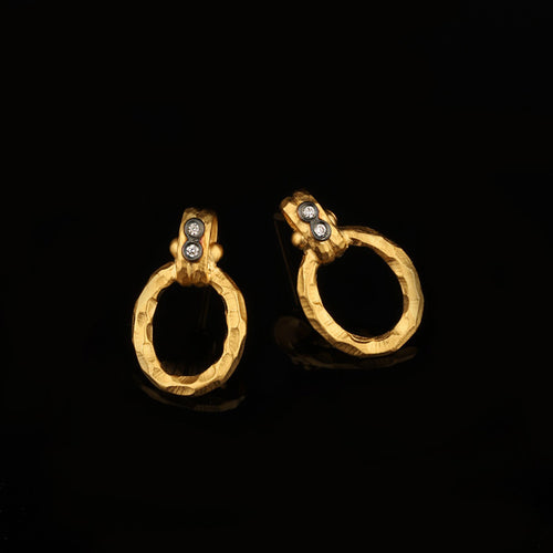 24K Yellow Gold over Silver Earrings with Diamonds