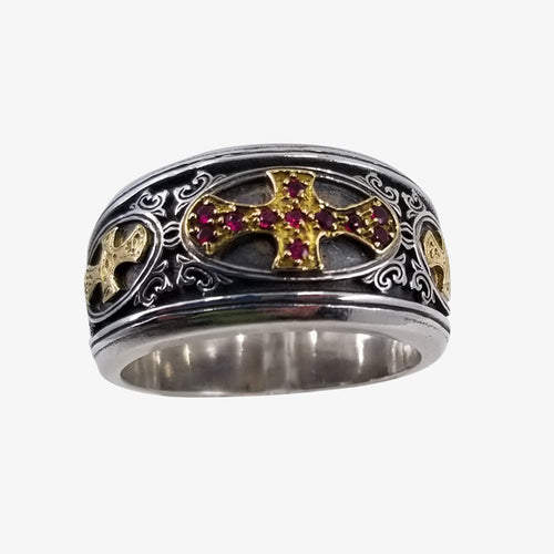 Sterling Silver 18K Gold Ruby Cross Ring