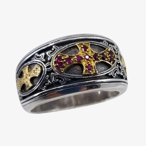 Sterling Silver 18K Gold Ruby Cross Ring