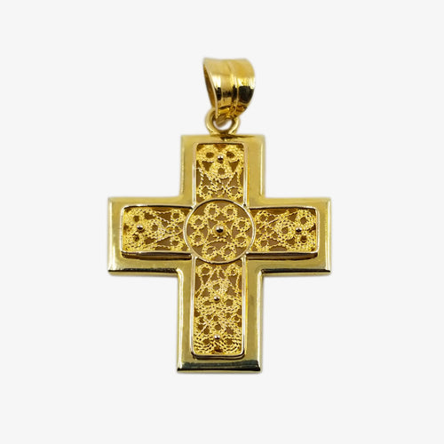 18K Gold Cross Filigree Style