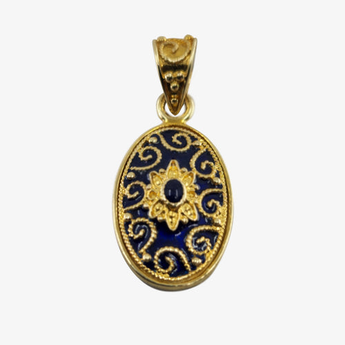 18K Gold and Blue Enamel Pendant