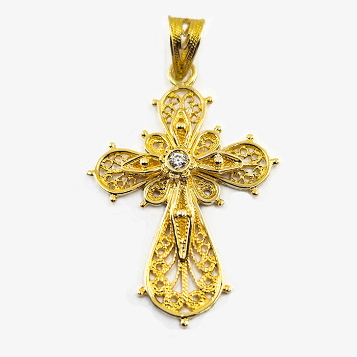 18K Gold Cross with Diamond Filigree Style