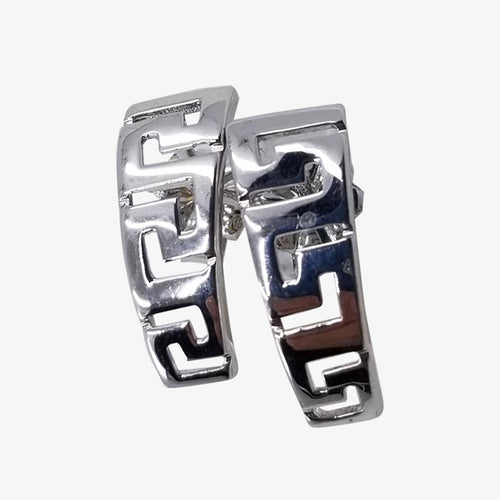 14K White Gold Greek Key Earrings