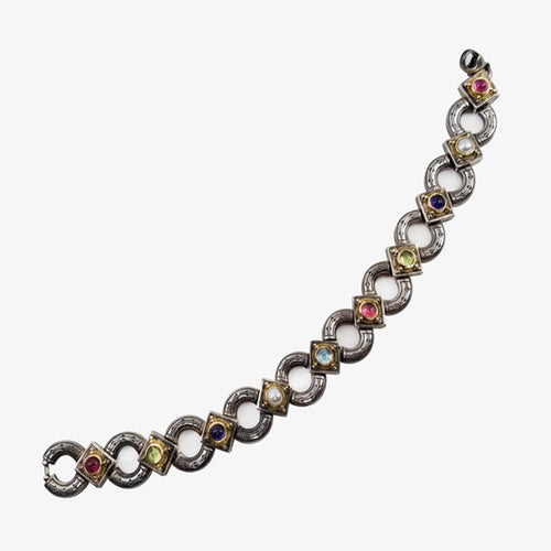 Sterling Silver and 18K Gold Multi-Stone Bracelet