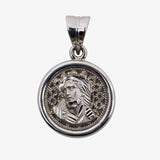 14K White Gold Filigree Pendant with Christ