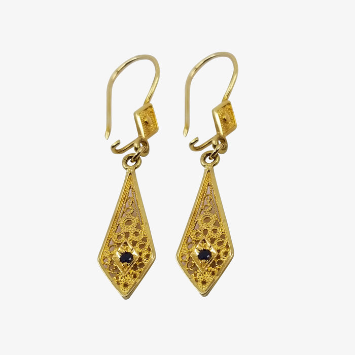 18K Gold Filigree Earrings with Sapphires