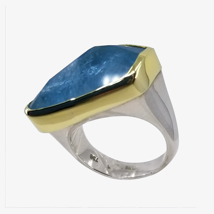 18K Gold Sterling Silver and Aquamarine Ring