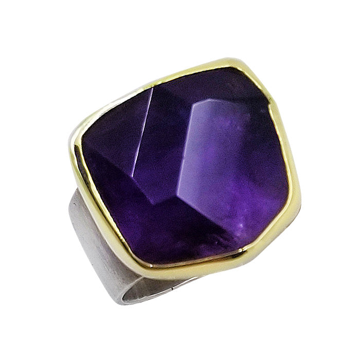 18K Gold Sterling Silver Ring with Amethyst