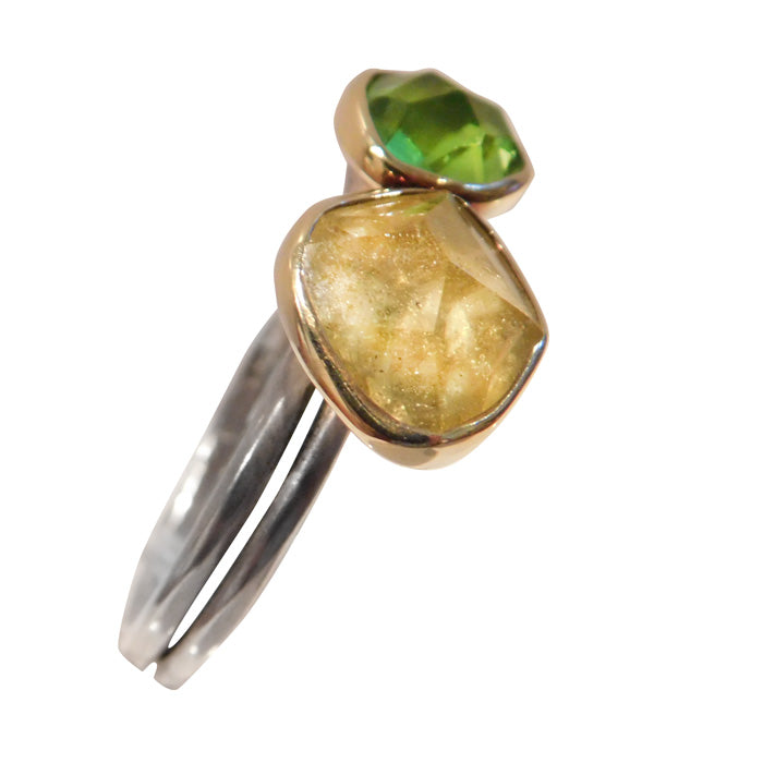 18K Gold Sterling Silver Ring with Peridot and Heliodor