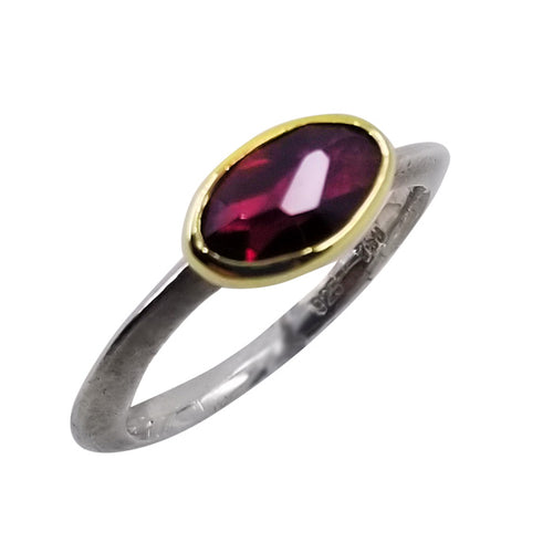 18K Gold Sterling Silver Ring with Rhodolite