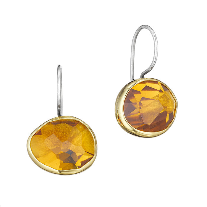 18K Yellow Gold Earrings with Hand cut Citrine stones