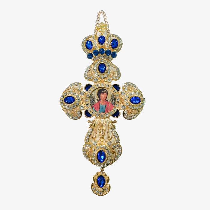 St Michael Blue Enameled Jeweled Wall Cross