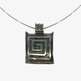 Solid Pewter Greek Key Pendant with stainless steel choker chain