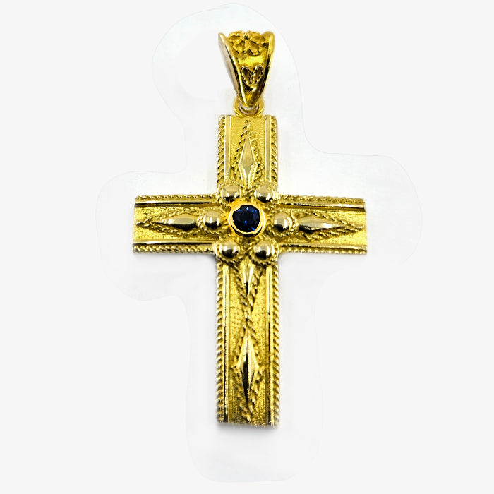 18K Yellow Gold Cross with Sapphire
