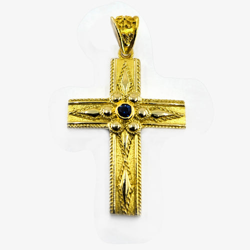 18K Yellow Gold Cross with Sapphire