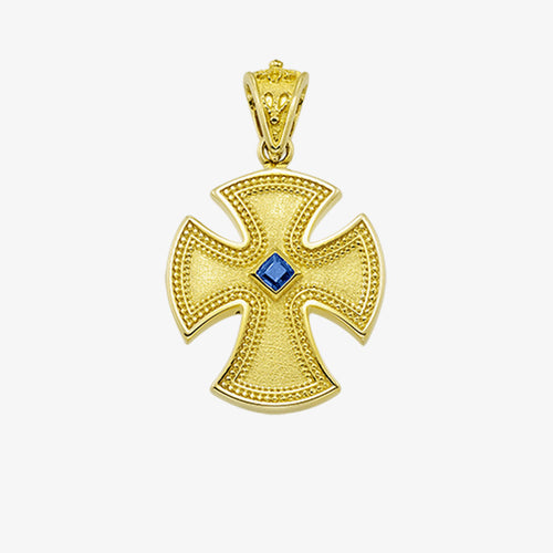 18K Solid Yellow Gold Cross with Center stone