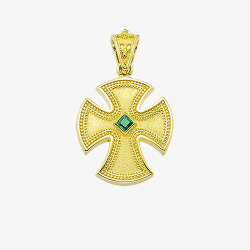 18K Solid Yellow Gold Cross with Center stone