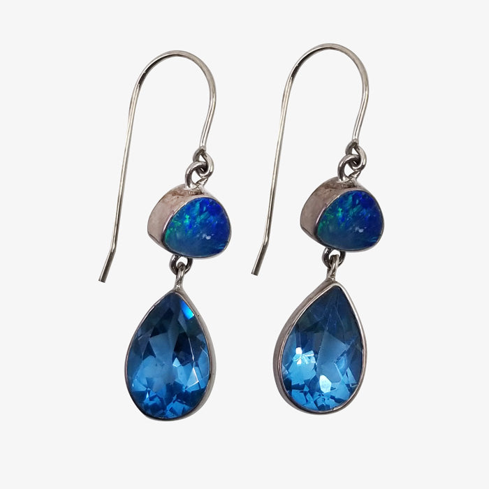 Sterling Silver Blue Topaz and Opal Earrings