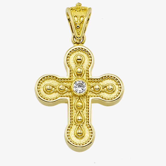 18K Solid Yellow Gold Cross with Diamond, Sapphire, Emerald or Ruby stone