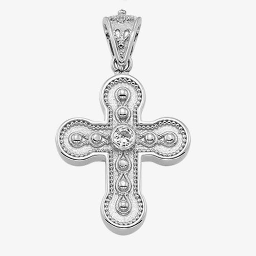 18K White Gold Cross with Diamond