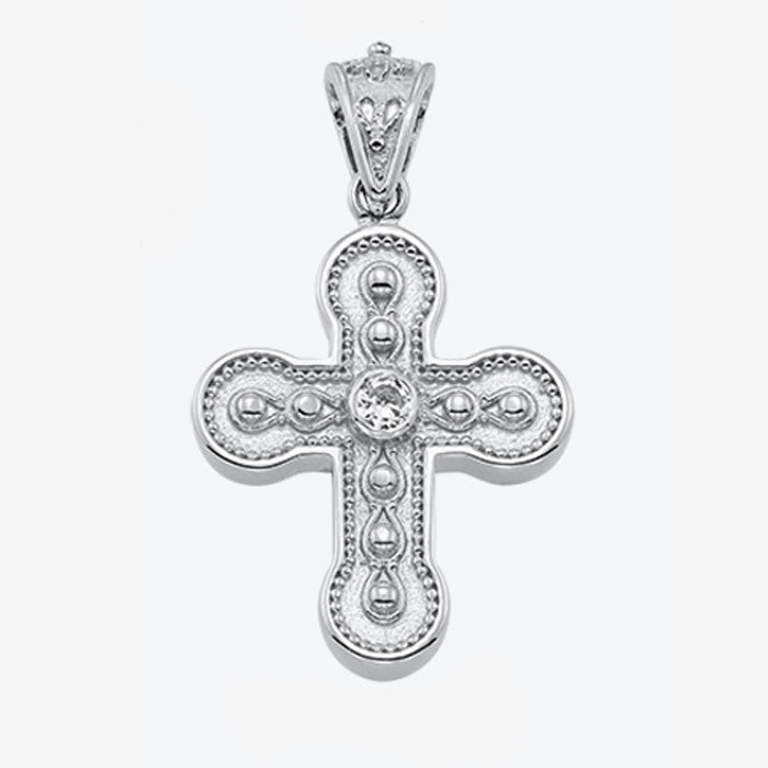18K Solid White Gold Cross with Diamonds
