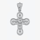 18K Solid White Gold Cross with Diamonds