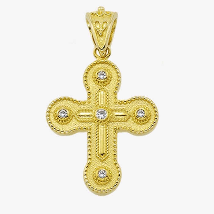 18K Solid Yellow Gold Cross with Sapphire, Emerald or Ruby with Diamonds