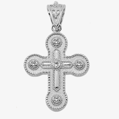 18K Solid White Gold Cross with Diamonds