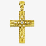 18K Solid Yellow Gold Cross with Diamond, Sapphire, Emerald or Ruby