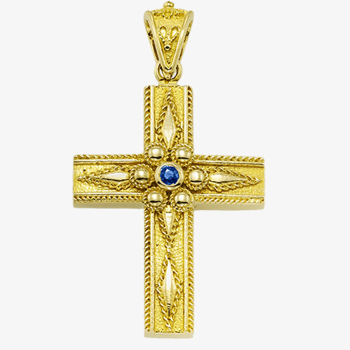 18K Solid Yellow Gold Cross with Diamond, Sapphire, Emerald or Ruby
