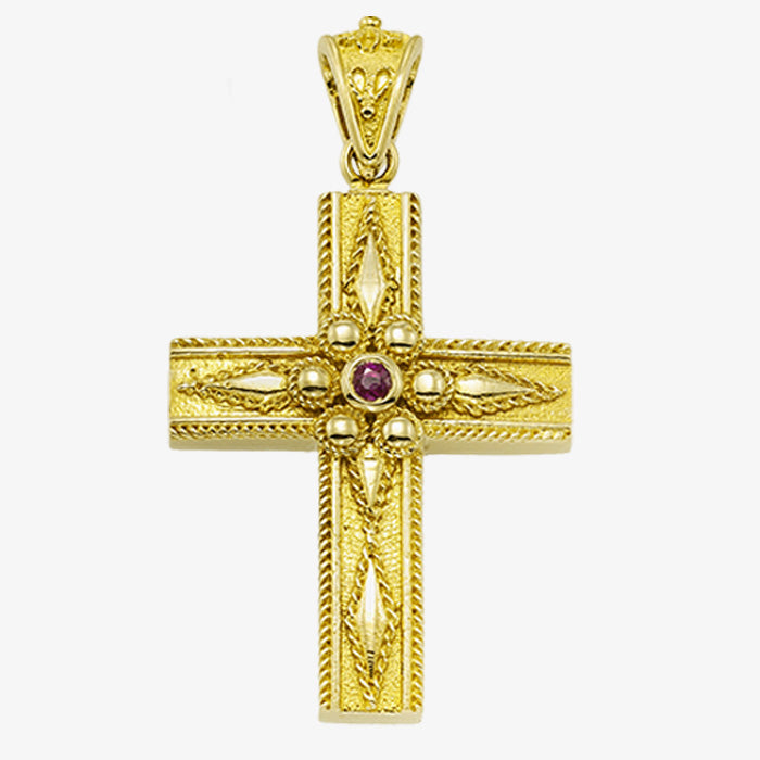 18K Solid Yellow Gold Cross with Diamond, Sapphire, Emerald or Ruby