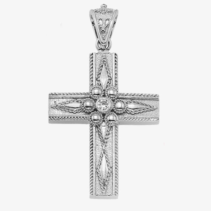 18K Solid White Gold Cross with Diamond