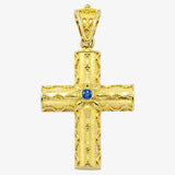 18K Solid Yellow Gold Cross with Sapphire, Emerald or Ruby stone