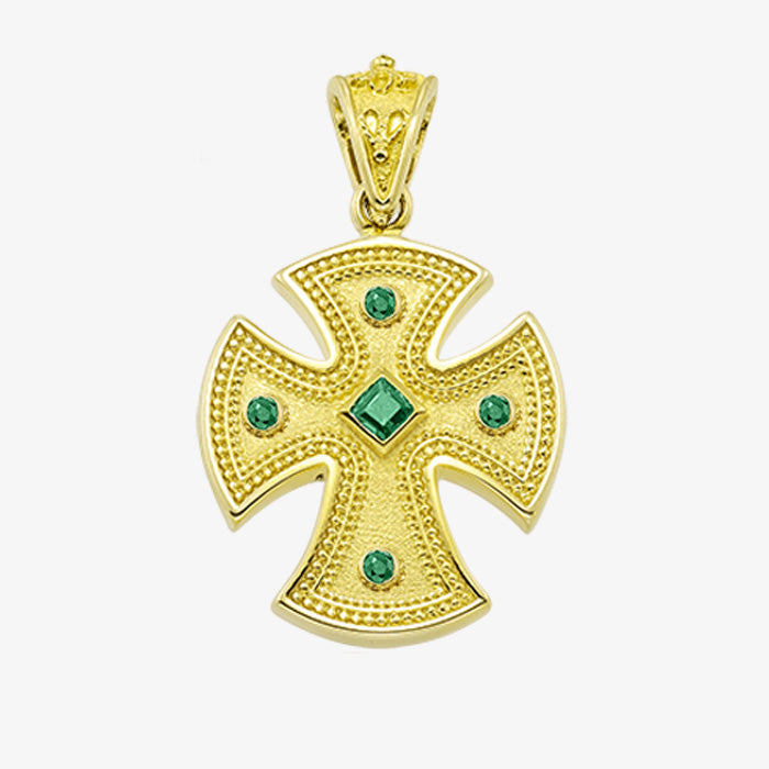 18K Solid Yellow Cross with Sapphire, Emerald or Ruby stones