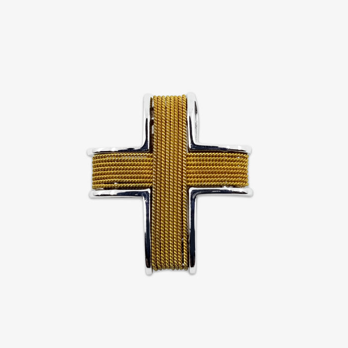 18kt White Gold Cross with 18K Yellow Gold Wire Wrap