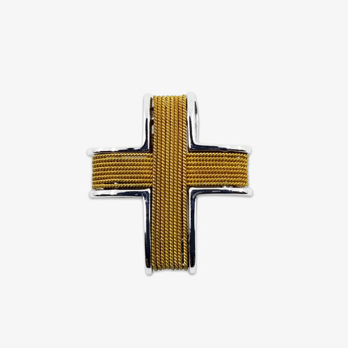 18kt White Gold Cross with 18K Yellow Gold Wire Wrap