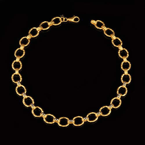 24K Yellow Gold over Silver Necklace with Diamonds