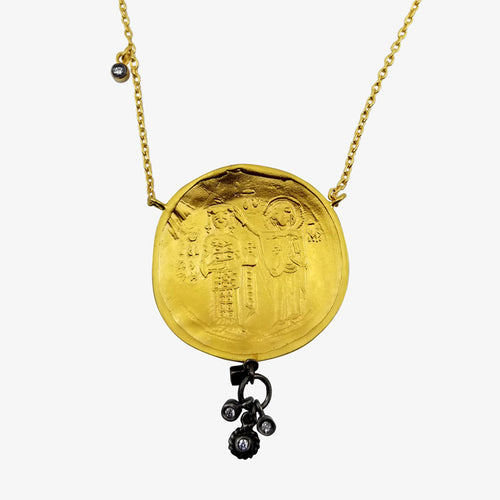 24Kt Gold over Rhodium Plated Pendant, St Constantine & St Helen