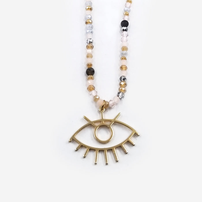 Gold Plated Eye Necklace with Stones