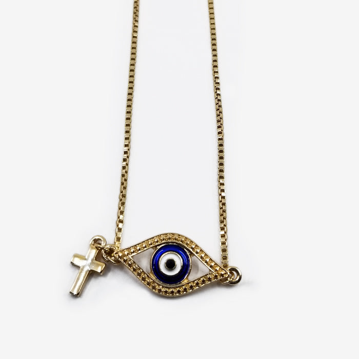 Gold Plated Eye Bracelet with Cross