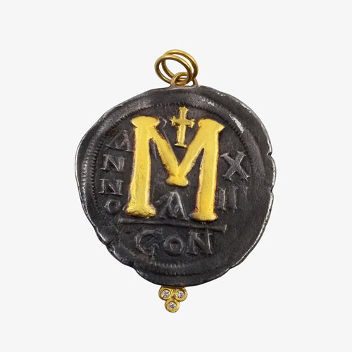 24Kt Gold and Rhodium Plated Pendant with “M” Design