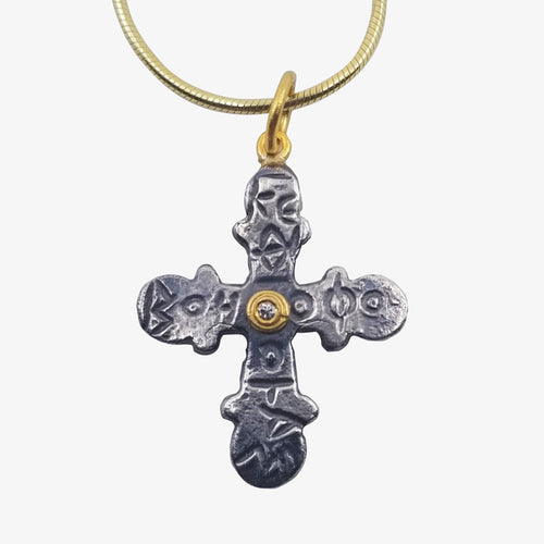 Anodized Cross with Center Diamond